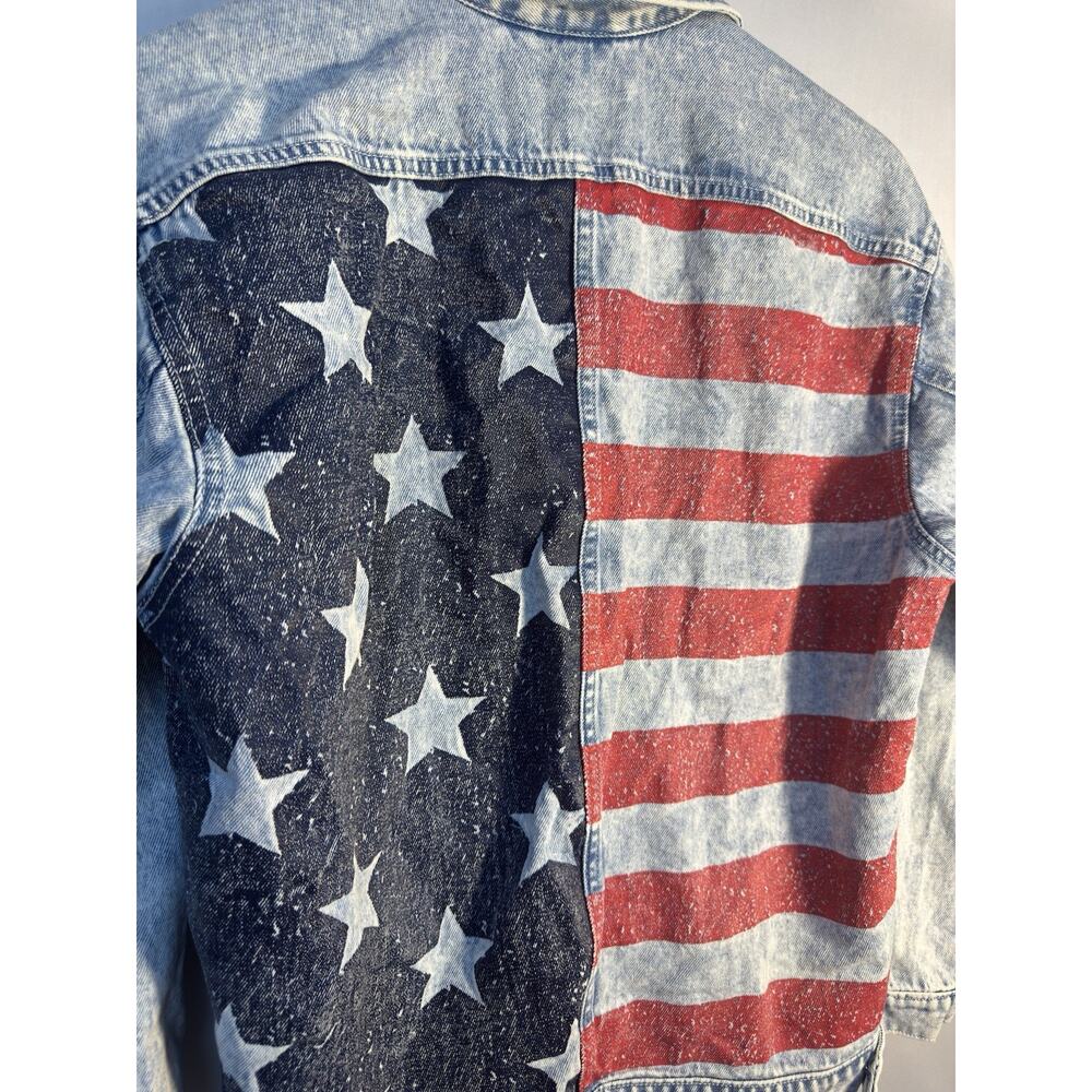 Divided H&M Denim Jacket US Flag Back Print‎ Cotton Size 2 Americana Patriotic - Picture 3 of 7